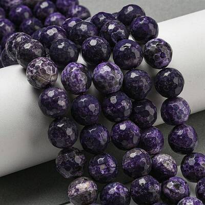 Faceted Natural Fire Crackle Agate Beads Strands