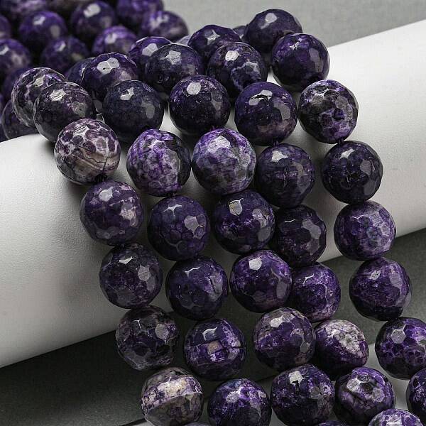 Faceted Natural Fire Crackle Agate Beads Strands