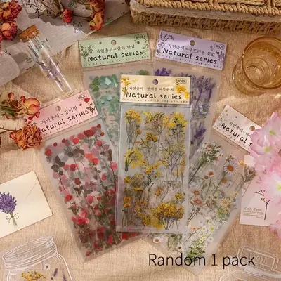 Random Color Flower Pattern Sticker, 6 Counts/set Vintage Label Sticker for DIY Scrapbook Diary Water Bottle Decoration