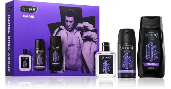 STR8 Game Set Gift Set for Men 250 ml Eau de Toilette 50 ml + Deodorant Spray 150 ml + Refreshing Shower Gel 250 ml