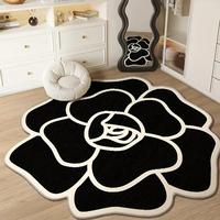 Camellia Shaped Rug, Non-slip Soft Floor Mat, Decorative Carpet for Home Living Room Bedroom, Floral Area Rug, Bedside Mat, H...