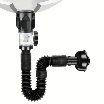 Bathroom Sink Drain with Stopper (1 Count), Anti Odor Expandable Flexible Universal Sink Drain Pipe, Sink Drain for Bathroom ...