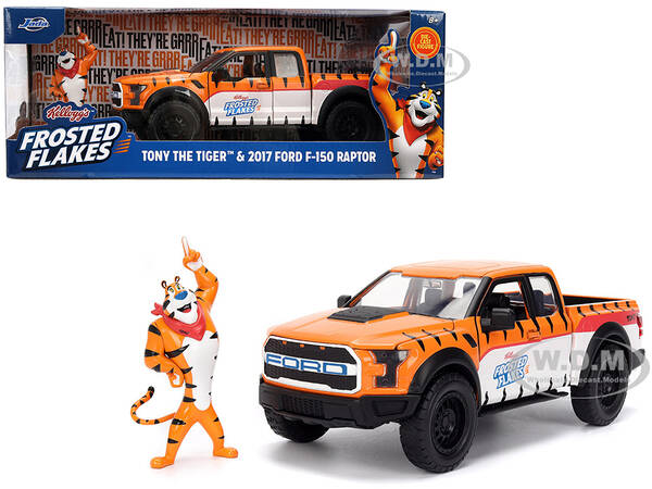 2017 Ford F-150 Raptor Pickup Truck Frosted Flakes Orange with Graphics and Tony the Tiger Diecast Figure Hollywood Rides Ser...