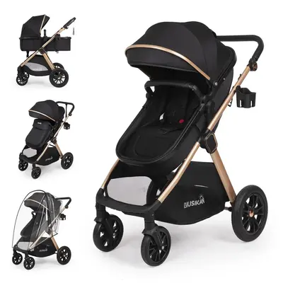 6-in-1 Convertible Baby Stroller with Bassinet Mode - Toddler Stroller w/Footmuff, Rain Cover, Cup Holder & Large Storage, Ne...