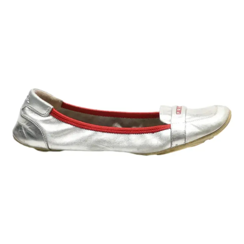 PRADA Ballet Shoes Silver Leather Womens UK 5