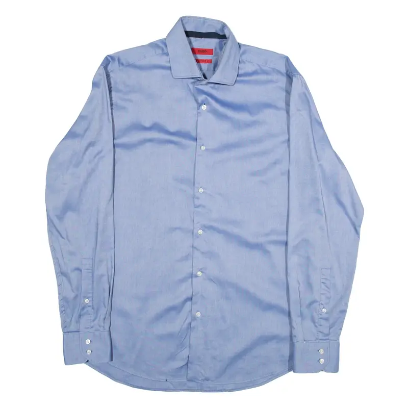 BOSS Regular Fit Mens Plain Shirt Blue Long Sleeve L