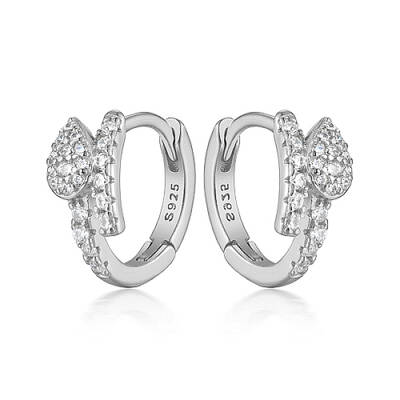 Anti-Tarnish Teardrop Rhodium Plated 925 Sterling Silver Mirco Pave Cubic Zirconia Hoop Earrings