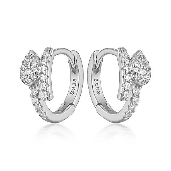 Anti-Tarnish Teardrop Rhodium Plated 925 Sterling Silver Mirco Pave Cubic Zirconia Hoop Earrings