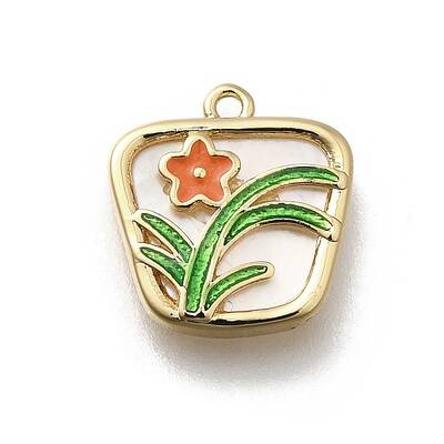 Brass Pave Natural White Shell Trapezoid Charms