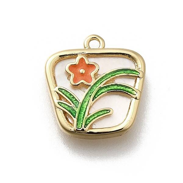 Brass Pave Natural White Shell Trapezoid Charms
