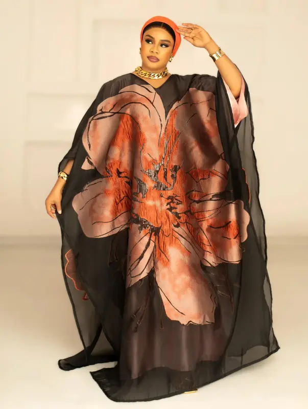 3D ORGANDI BROCADE  (BURNT ORANGE)