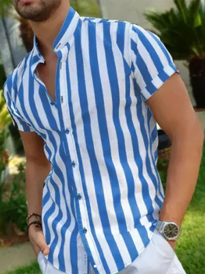 INCERUN Mens Striped Short Sleeve Tops T-shirt Formal Work Casual Shirt Blouse