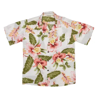 SUNNY ISLAND Mens Hawaiian Shirt White Floral S