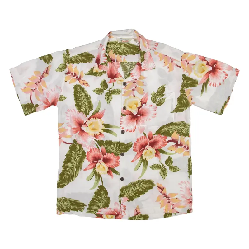 SUNNY ISLAND Mens Hawaiian Shirt White Floral S