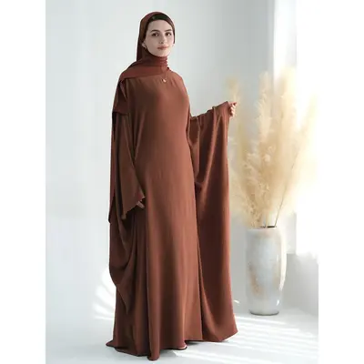 Muslim Ramadan Batwing Sleeve Dress, Fashionable Solid Color Loose Long Robe