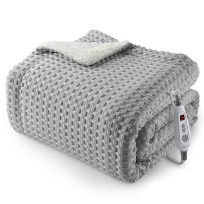 Garvee Heated Blanket Throw, Waffle Weave Electric Throw Blanket Fast Heating with LCD Controller, 6 Heat Levels & 4 Hour Aut...