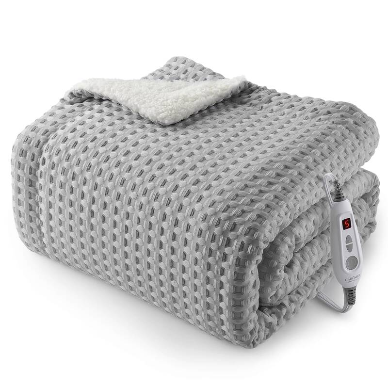 Garvee Heated Blanket Throw, Waffle Weave Electric Throw Blanket Fast Heating with LCD Controller, 6 Heat Levels & 4 Hour Aut...