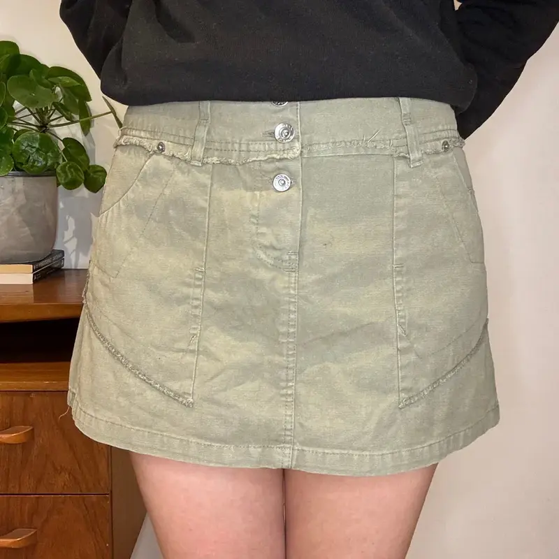 Extyn Mini Cargo Skirt - 34W UK 14 Khaki Cotton Blend
