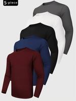 Men's 5 piece sports shirt set, solid color round neck long sleeved T-shirt, quick drying moisture absorbing and sunscreen fi...