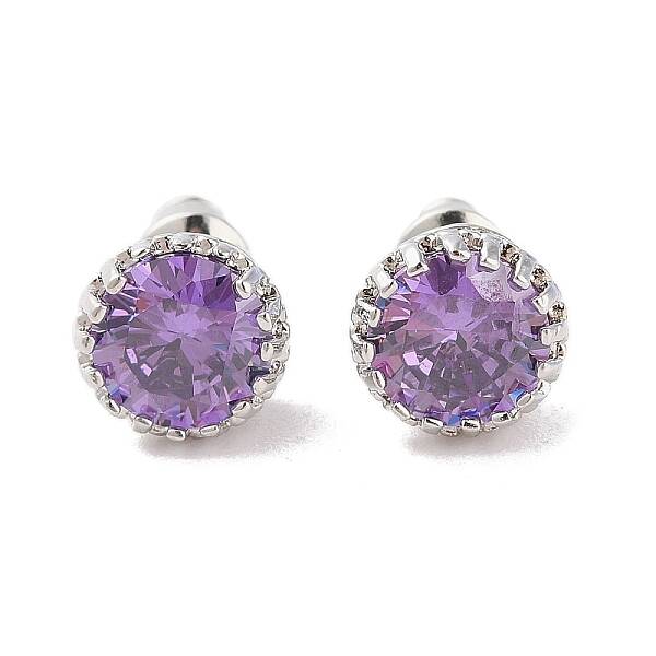 Rack Plating Brass Pave Single Cubic Zirconia Stud Earrings