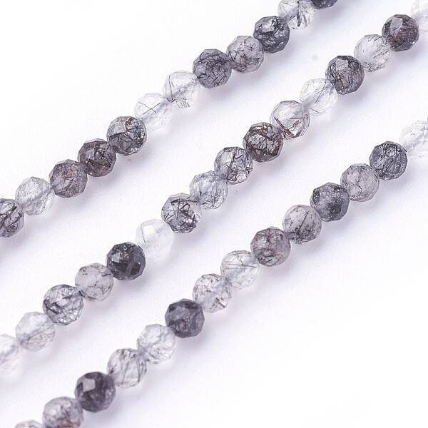 Natural Black Rutilated Quartz Beads Strands