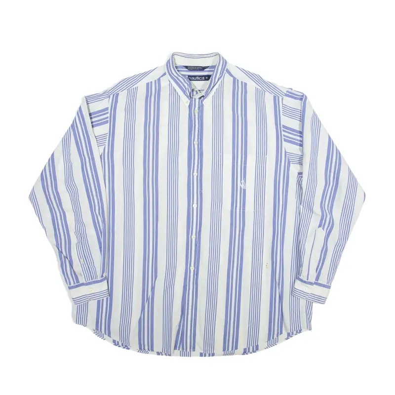 NAUTICA Shirt Blue Striped Long Sleeve Mens XL