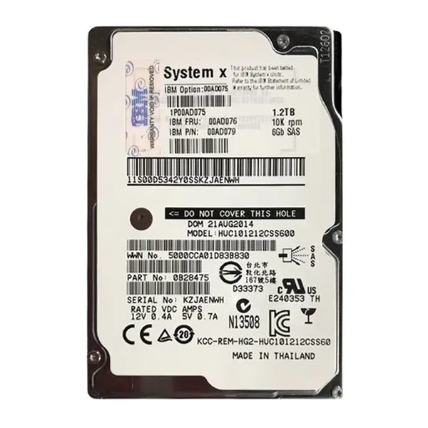 00AD076 IBM 1.2TB 6Gb/s SAS 10000 2.5-Inch Hard Drive