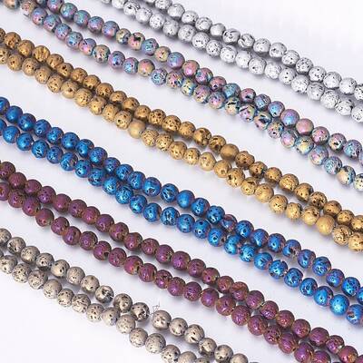 PVD Vacuum Plating Electroplated Natural Lava Rock Bead Strands