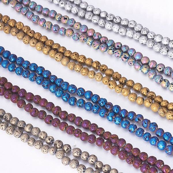 PVD Vacuum Plating Electroplated Natural Lava Rock Bead Strands