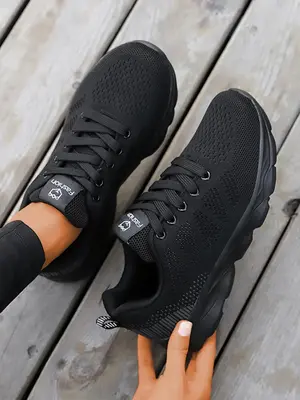 Women's Sportive Plain Color Lace Up Athletic Sneakers, Girls Birthday Gift, Comfort Breathable Trainers, Trendy Mesh Sports ...