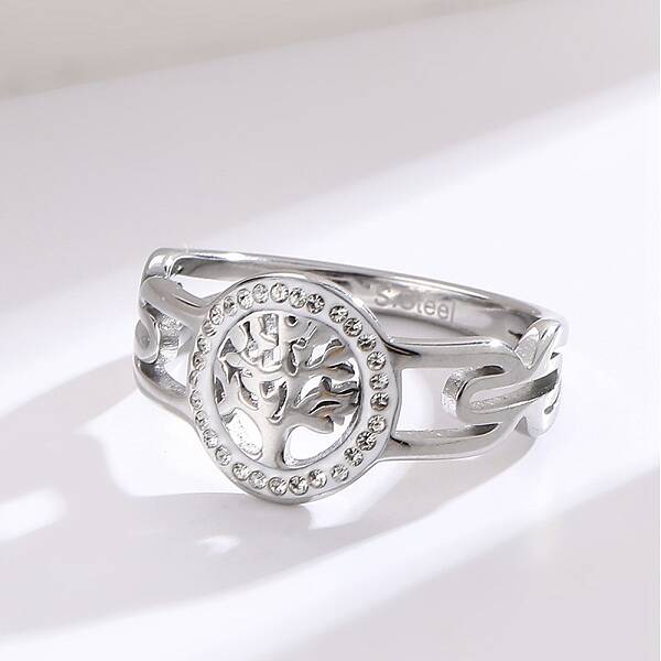 Stainless steel Rhinestone Hollow Ring