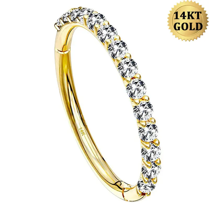 20G 14K Gold CZ Segment Nose Hoop - 7mm