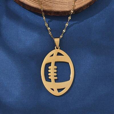 304 Stainless Steel Hollow Rugby Pendant Necklaces