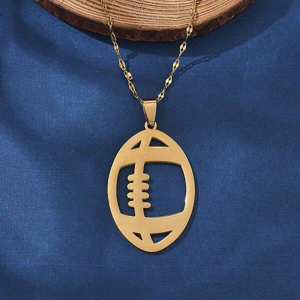 304 Stainless Steel Hollow Rugby Pendant Necklaces