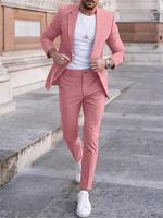 Men's Solid Color Blazer & Pants Two-piece Set, Slim Business Formal Suit Set for Work Office, Men's Spring & Fall Clothes, M...