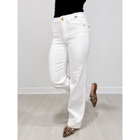 Judy Blue ROYAL FLUSH High Waist Double Button White Trouser Jeans