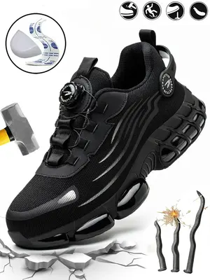 Men's Steel Toe Cap Air Cushion Sneakers, Lightweight & Comfortable Mesh Sneakers, Safety Shoes for Work, Steel Toe Shoes, Sa...