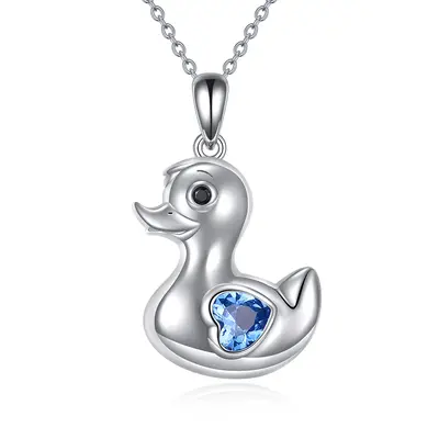 Sterling Silver Heart Crystal Duck Pendant Necklace For Women