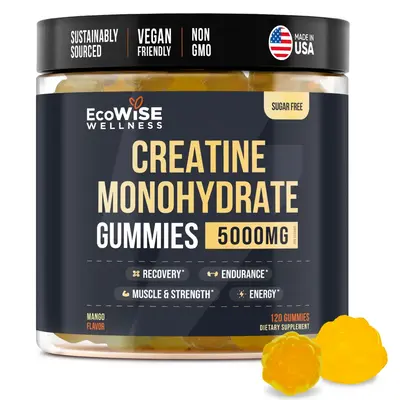 Micronized Creatine Monohydrate Gummies 5g, Chewable Gummies for Men & Women, Gluten-Free, Sugar Free, Vegan - 120 Count, Man...