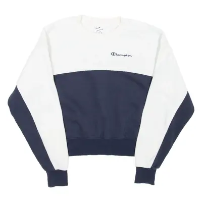 CHAMPION Cropped Fleece Womens Sweatshirt Blue Crew Neck S