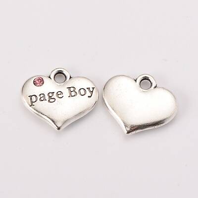 Wedding Theme Antique Silver Tone Tibetan Style Heart with Page Boy Rhinestone Charms
