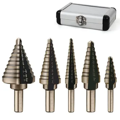 Titanium Step Drill Bit Set, Cobalt Step Drill Bits for Wood Plastic Sheet Soft Metal, Metric Step Drill Bit with Aluminum Ca...