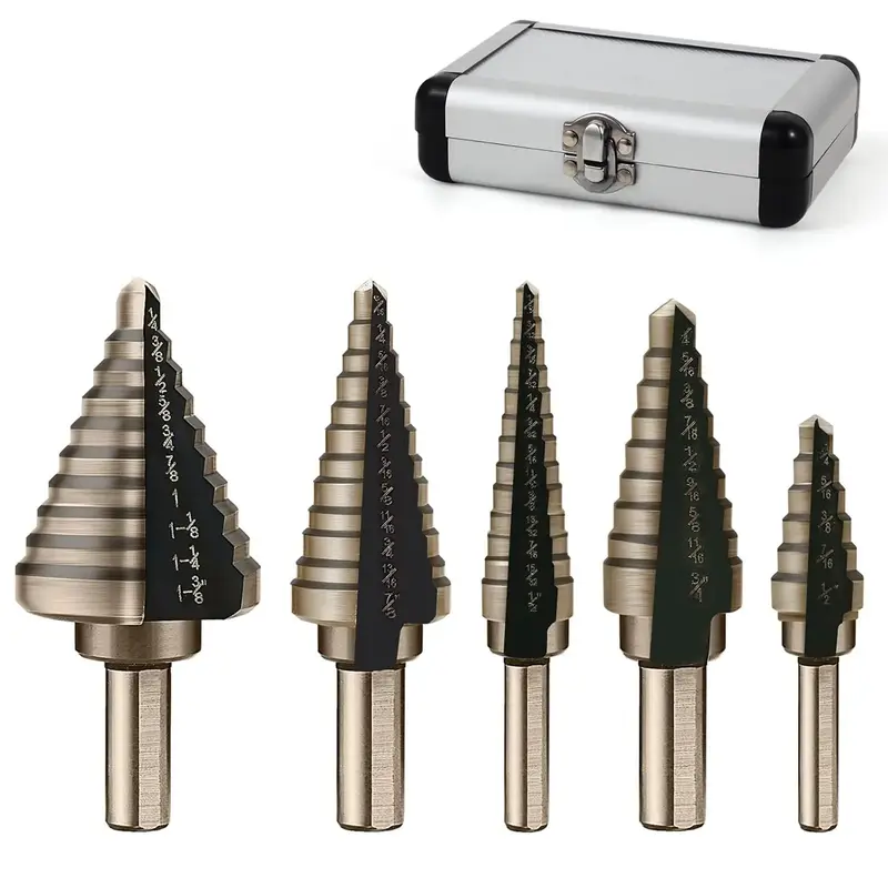 Titanium Step Drill Bit Set, Cobalt Step Drill Bits for Wood Plastic Sheet Soft Metal, Metric Step Drill Bit with Aluminum Ca...