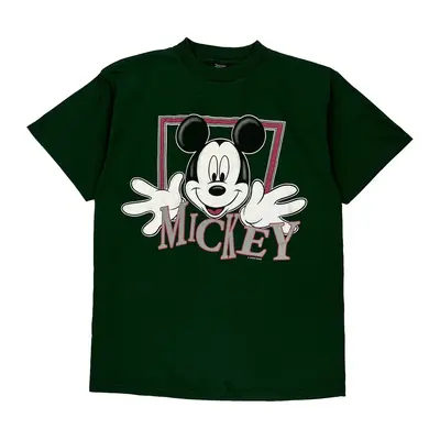 Mickey Mouse Disney Graphic T-Shirt - Large Green Cotton