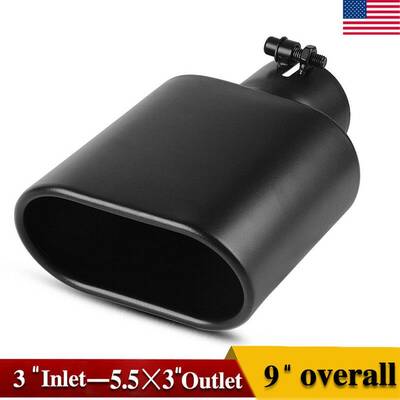 YITAMOTOR® 2.5'' Inlet 5.5''x3'' Outlet 9'' Long Bolt on Oval Black Stainless Steel Exhaust Tip