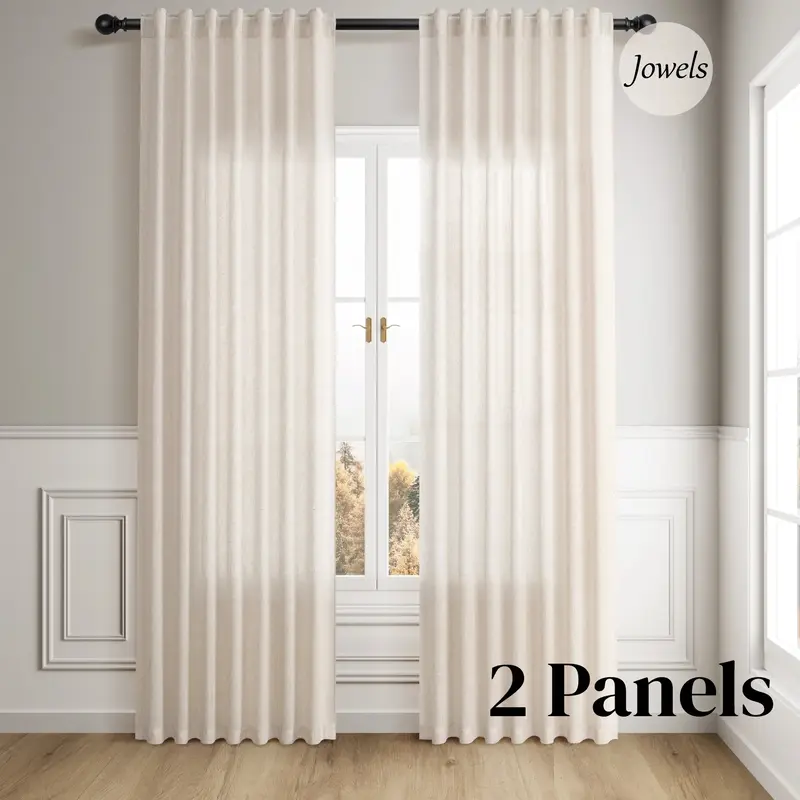 Jowels Flax Linen Curtains 2 Panel for Living Room Back Tab Pocket Drapes Semi Sheer Privacy Window Curtain Country Rustic Fa...