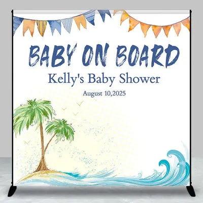 Custom Name Summer Beach Tree Baby On Board Backdrop