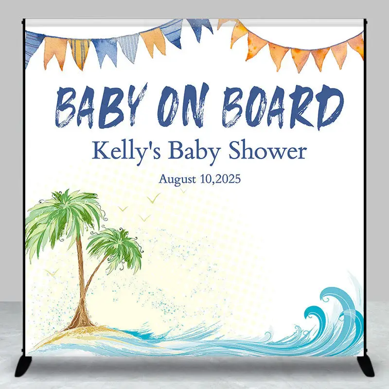 Custom Name Summer Beach Tree Baby On Board Backdrop