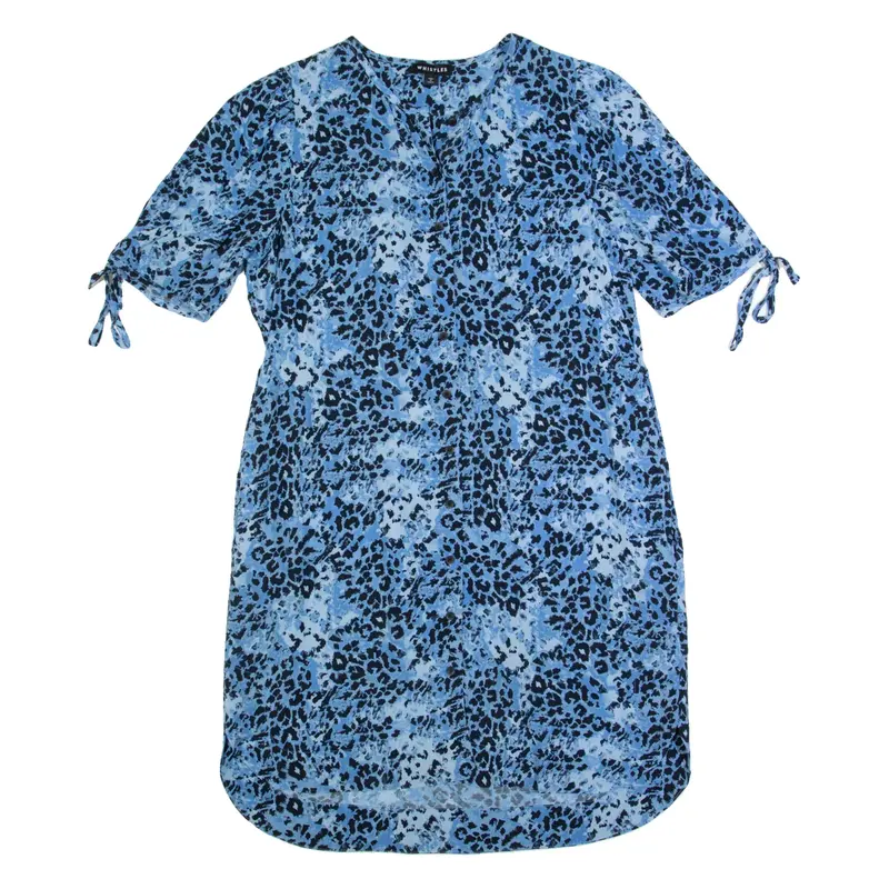 WHISTLES Womens Shirt Dress Blue Animal Print Short Sleeve Knee Length M