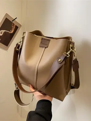 Women's Solid Color Patched Design Tote Bag, Fashionable Large Capacity Shoulder Bag for Work & Daily Used, Casual Commuter C...